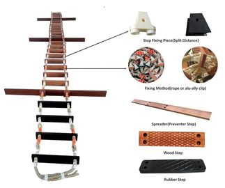 Escada de corda de madeira do barco de Manila, escada de corda personalizada da emergência da largura